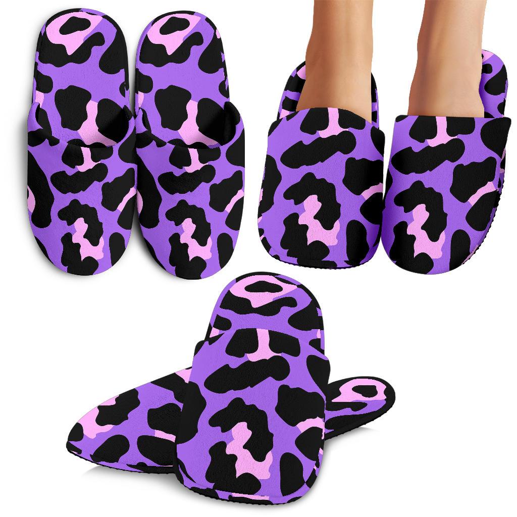 Cheetah Purple Neon Print Pattern House Slippers