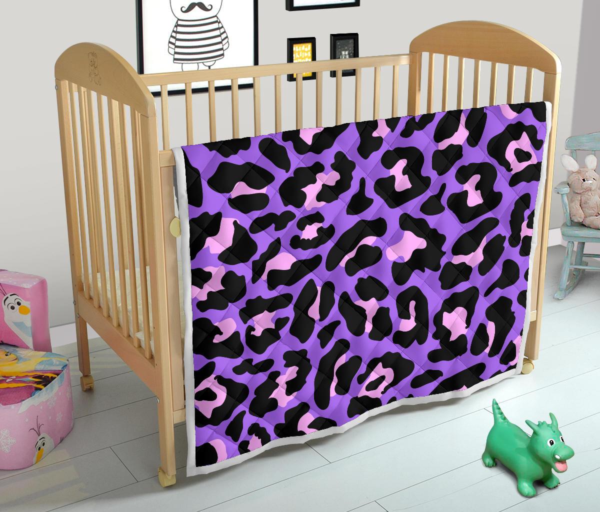 Cheetah Purple Neon Print Pattern Premium Quilt-JTAMIGO.COM