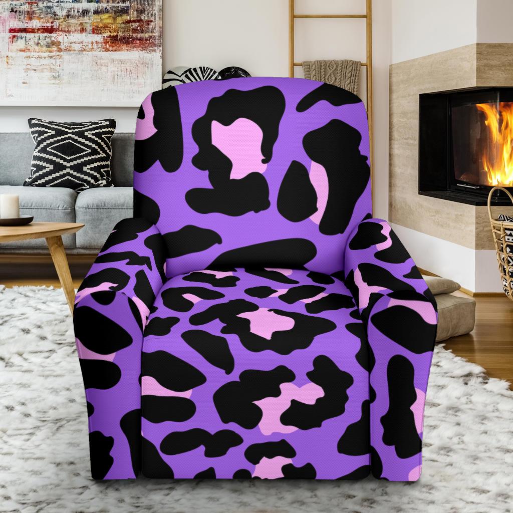 Cheetah Purple Neon Print Pattern Single Sofa Slipcover -JTAMIGO.COM