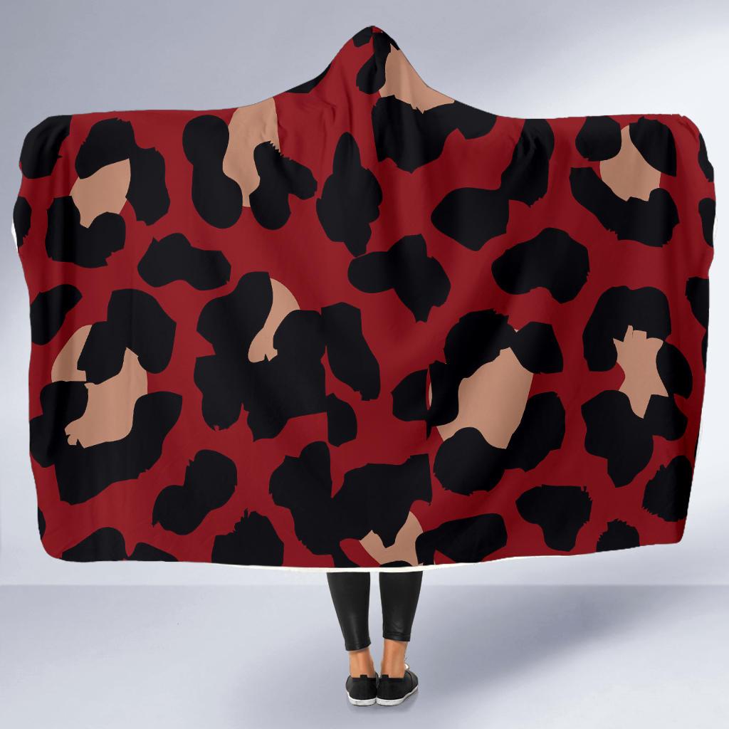 Cheetah Red Print Pattern Hooded Blanket-JTAMIGO.COM