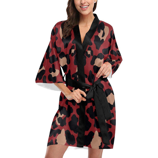 Cheetah Red Print Pattern Women Short Kimono Robe