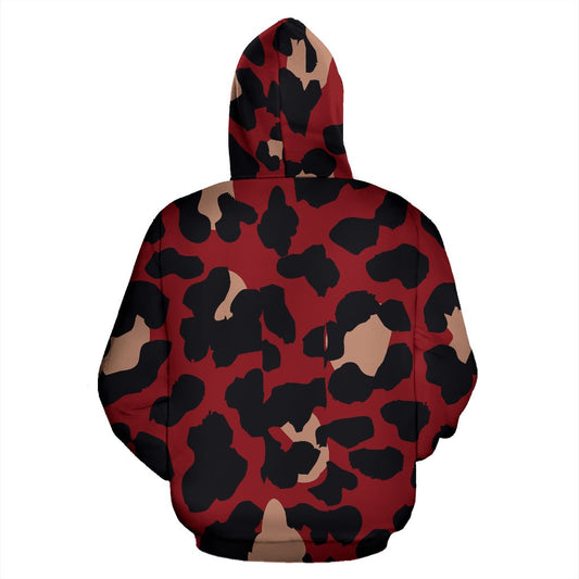 Cheetah Red Print Pattern Zip Up Hoodie