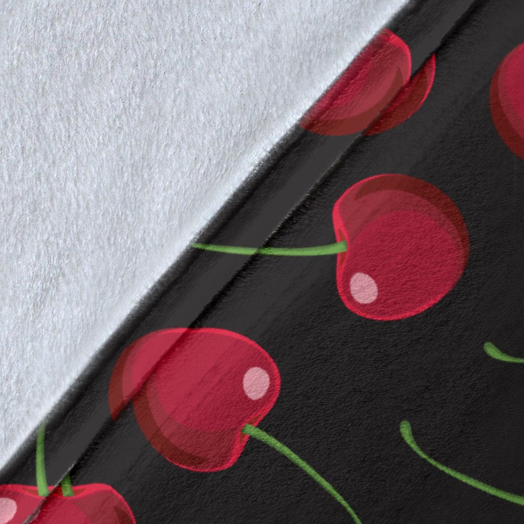 Cherry Black Background Fleece Blanket