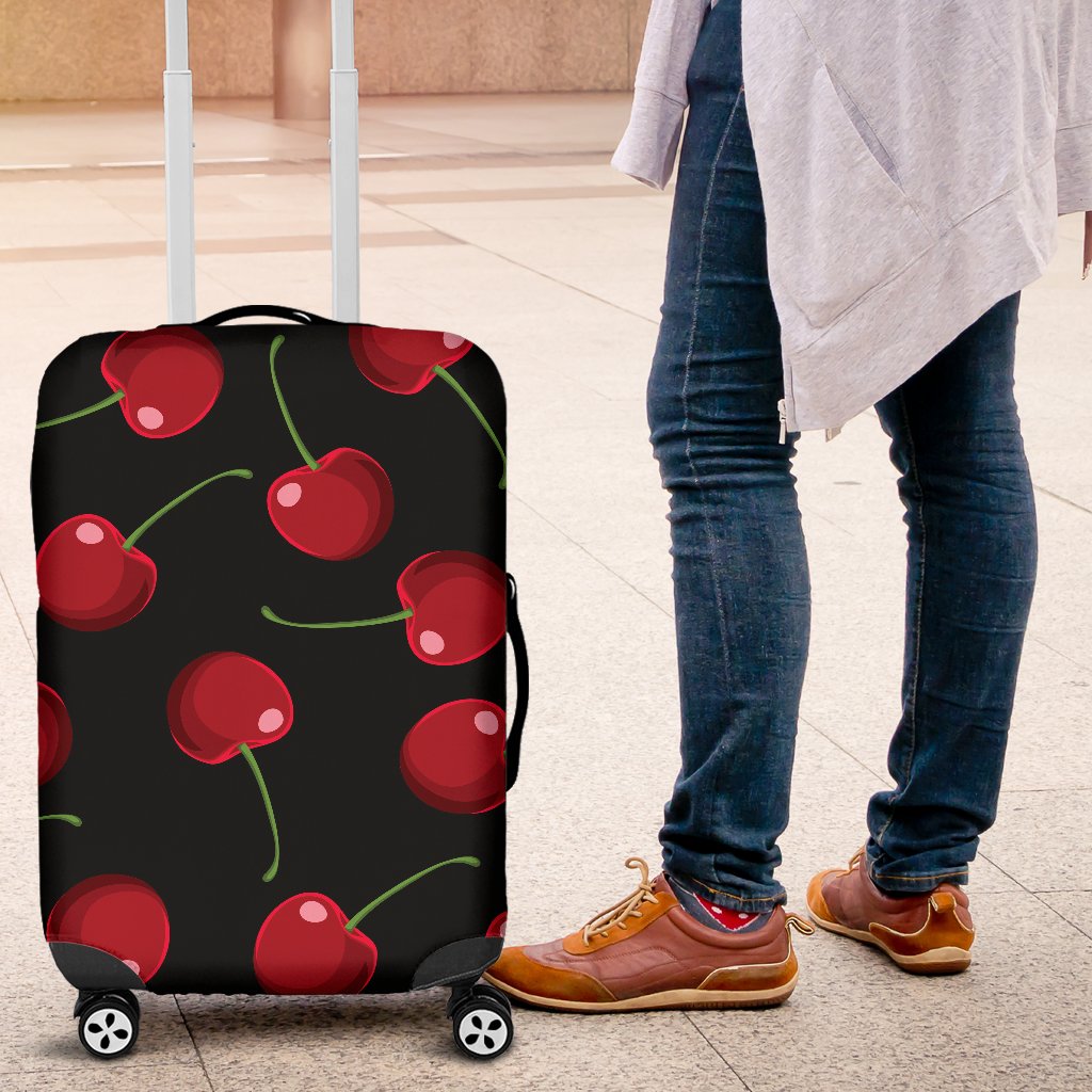 Cherry Black Background Luggage Cover Protector