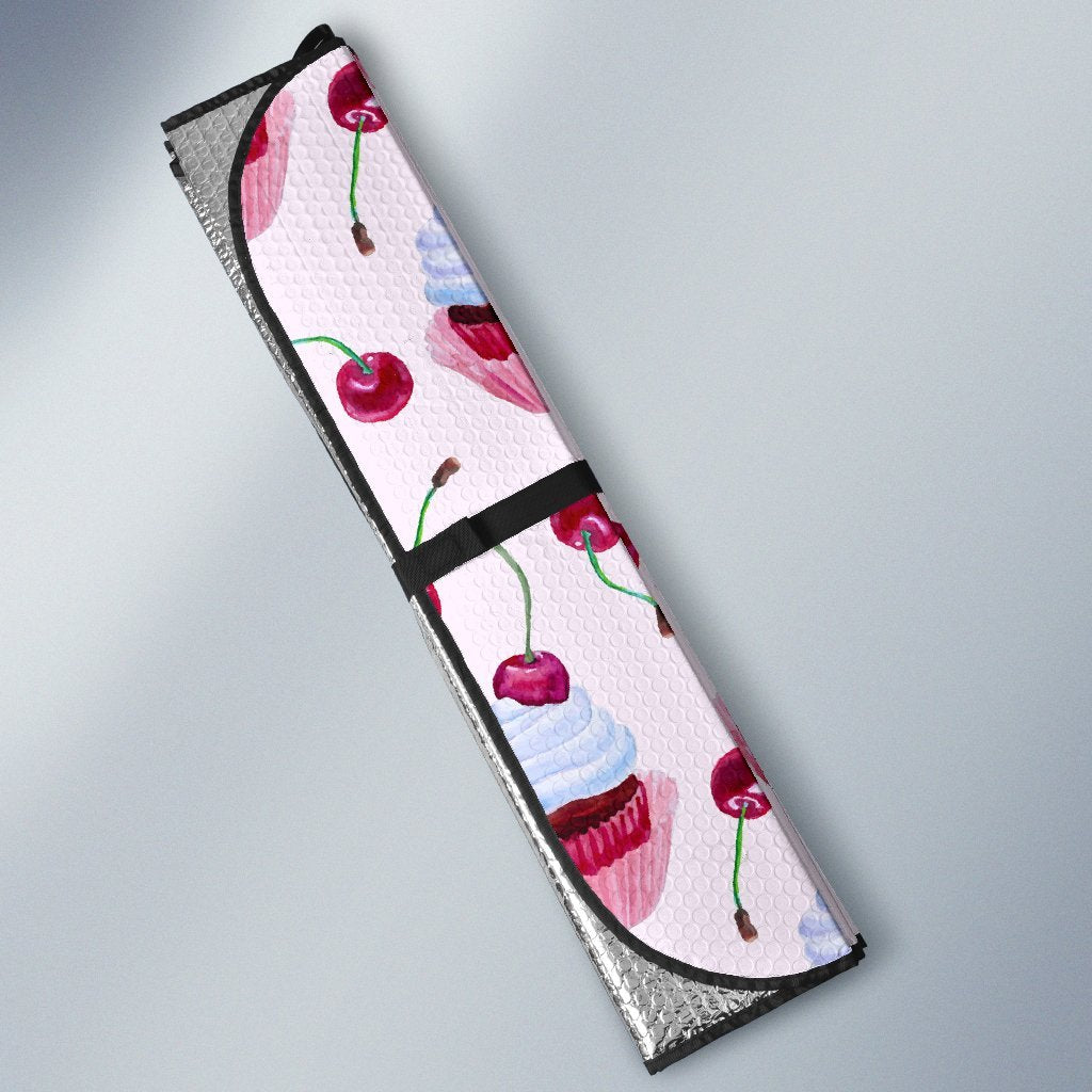 Cherry Cupcake Pink Pattern Car Sun Shade For Windshield