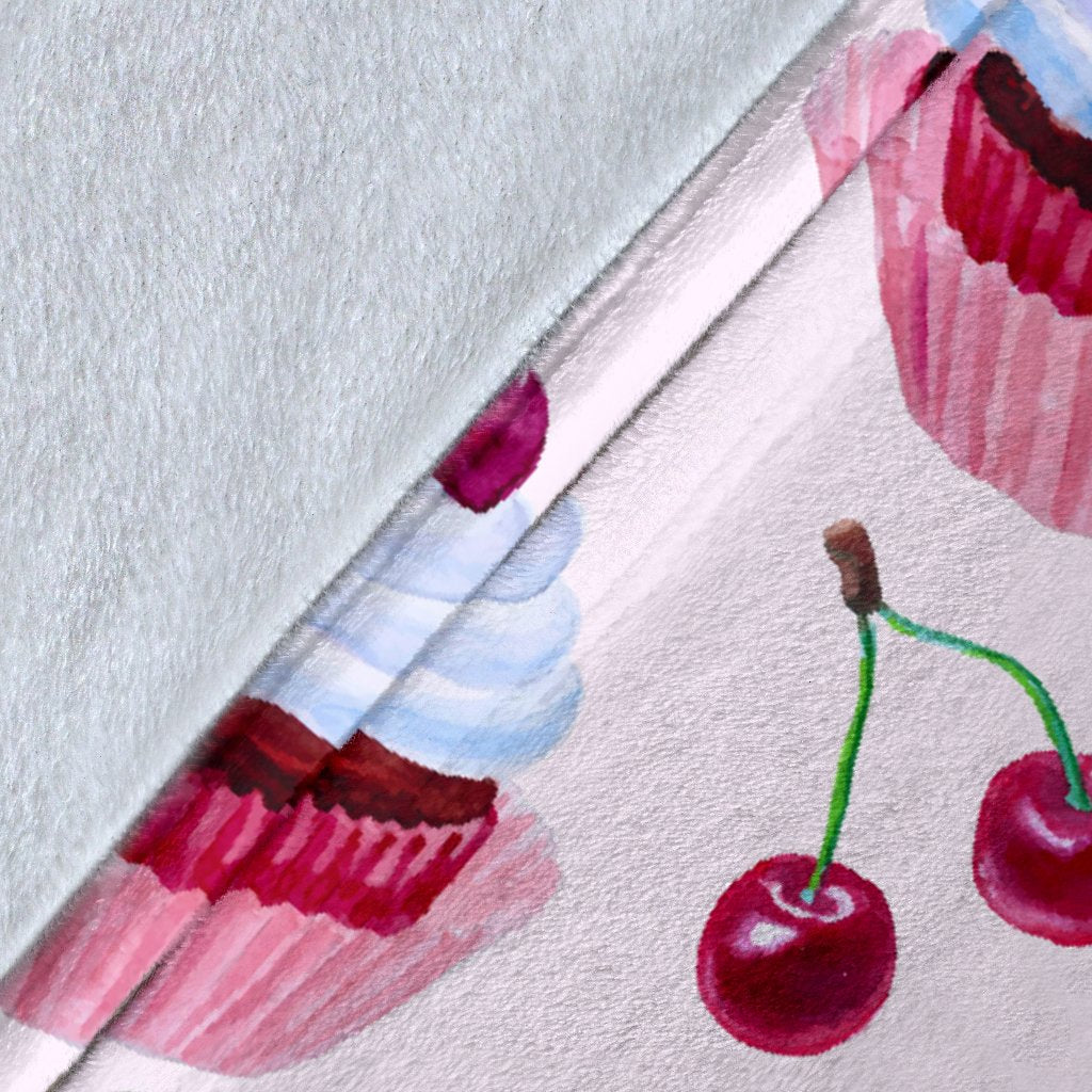 Cherry Cupcake Pink Pattern Fleece Blanket