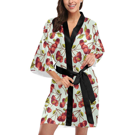 Cherry Hand Draw Women Short Kimono Robe