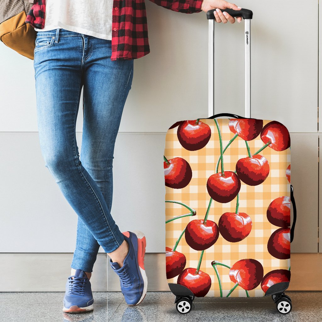 Cherry Orange Plaid Print Luggage Cover Protector