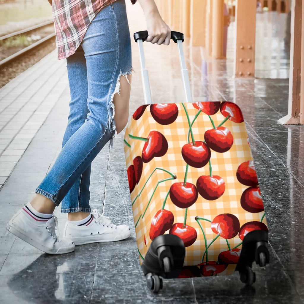 Cherry Orange Plaid Print Luggage Cover Protector