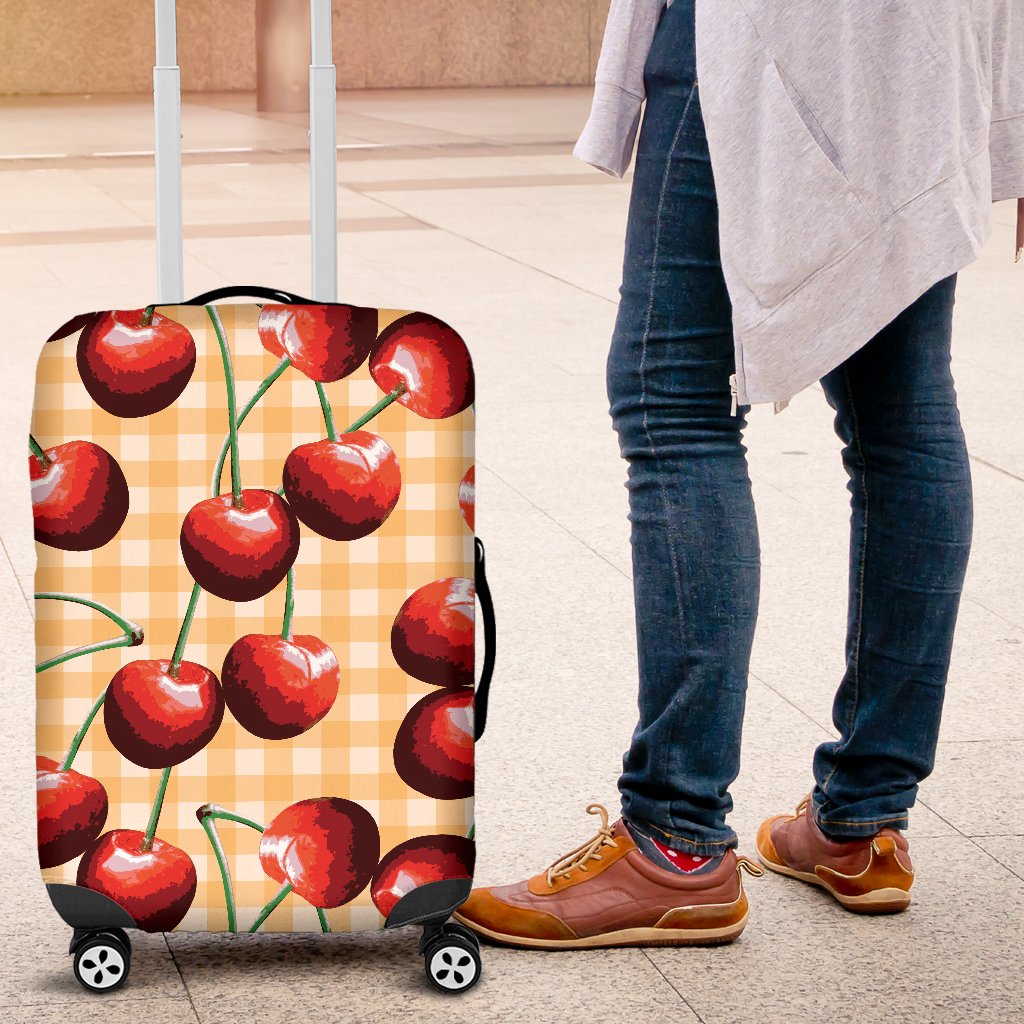 Cherry Orange Plaid Print Luggage Cover Protector