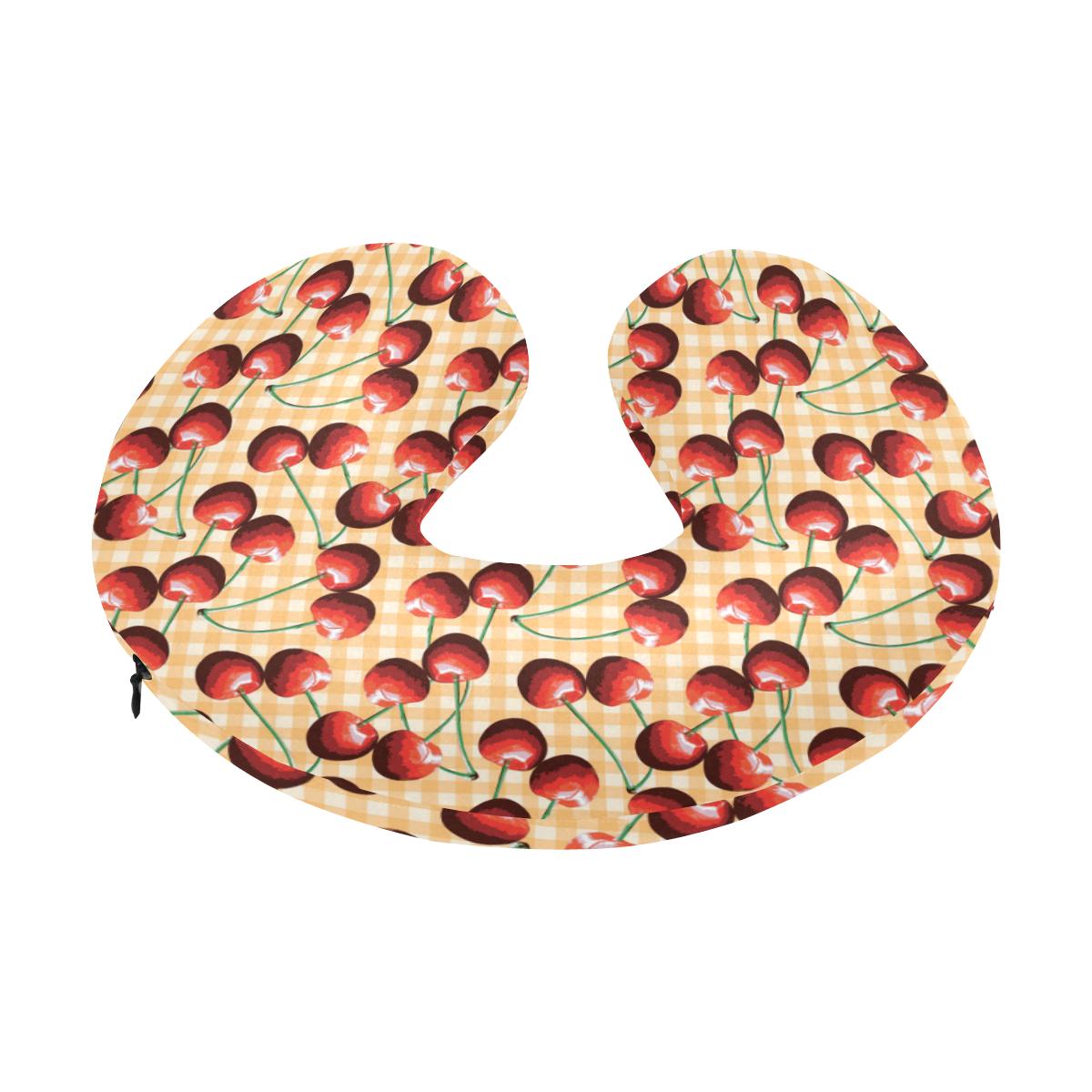 Cherry Orange Plaid Print U-Shaped Travel Neck Pillow-JTAMIGO.COM