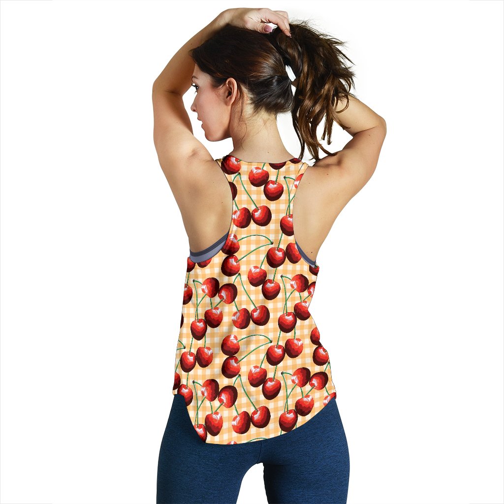 Cherry Orange Plaid Print Women Racerback Tank Top