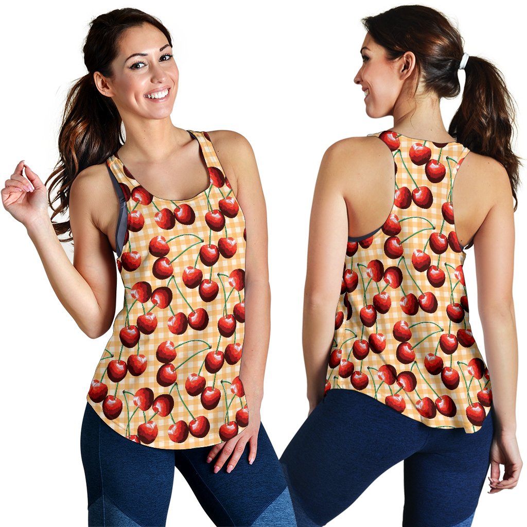 Cherry Orange Plaid Print Women Racerback Tank Top