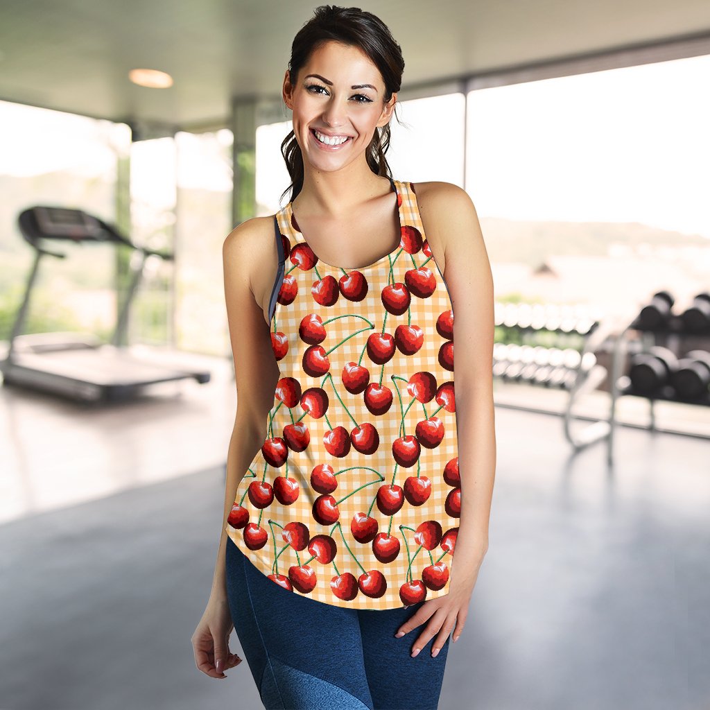 Cherry Orange Plaid Print Women Racerback Tank Top