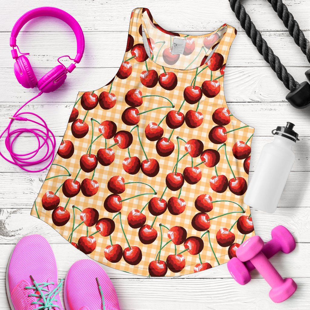Cherry Orange Plaid Print Women Racerback Tank Top
