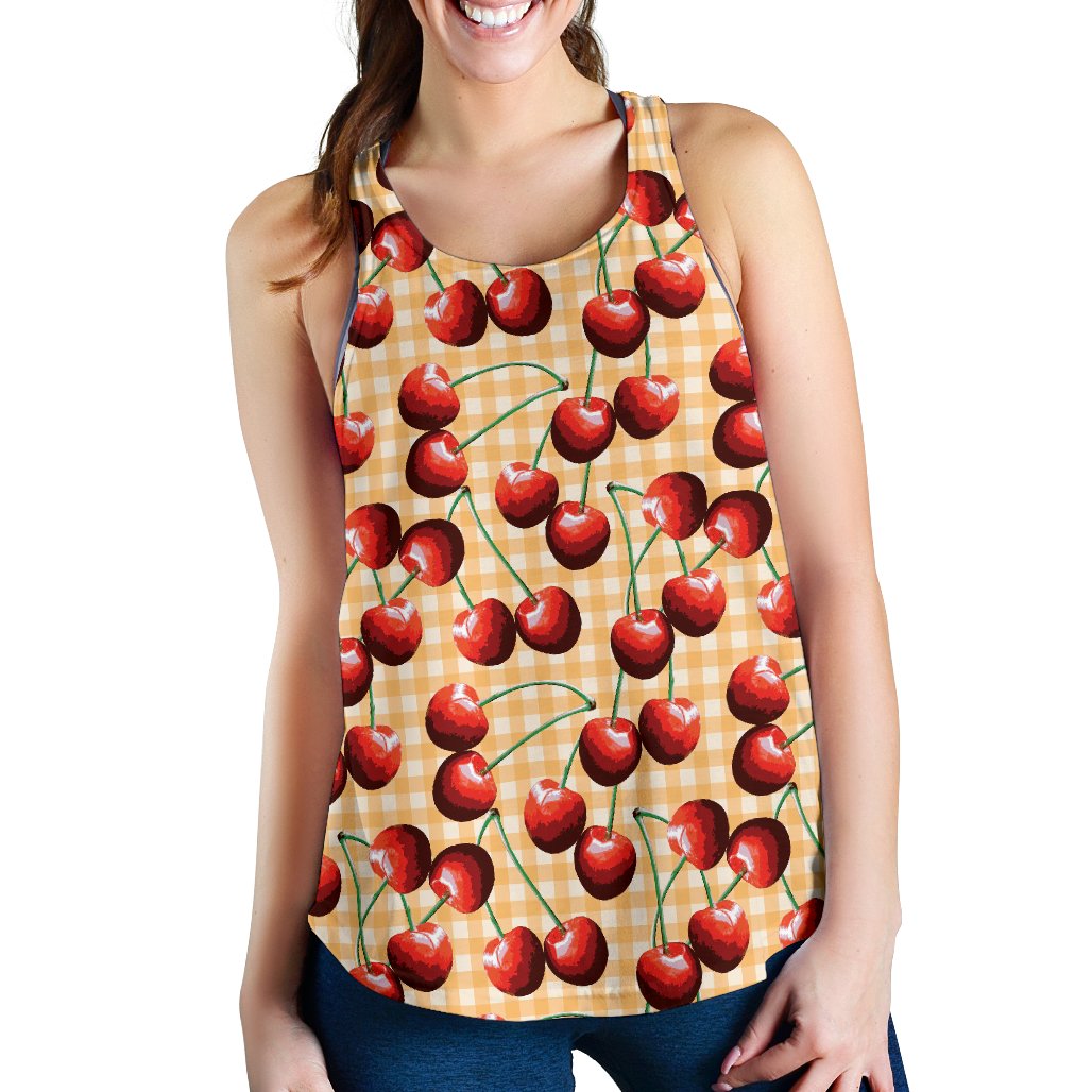 Cherry Orange Plaid Print Women Racerback Tank Top