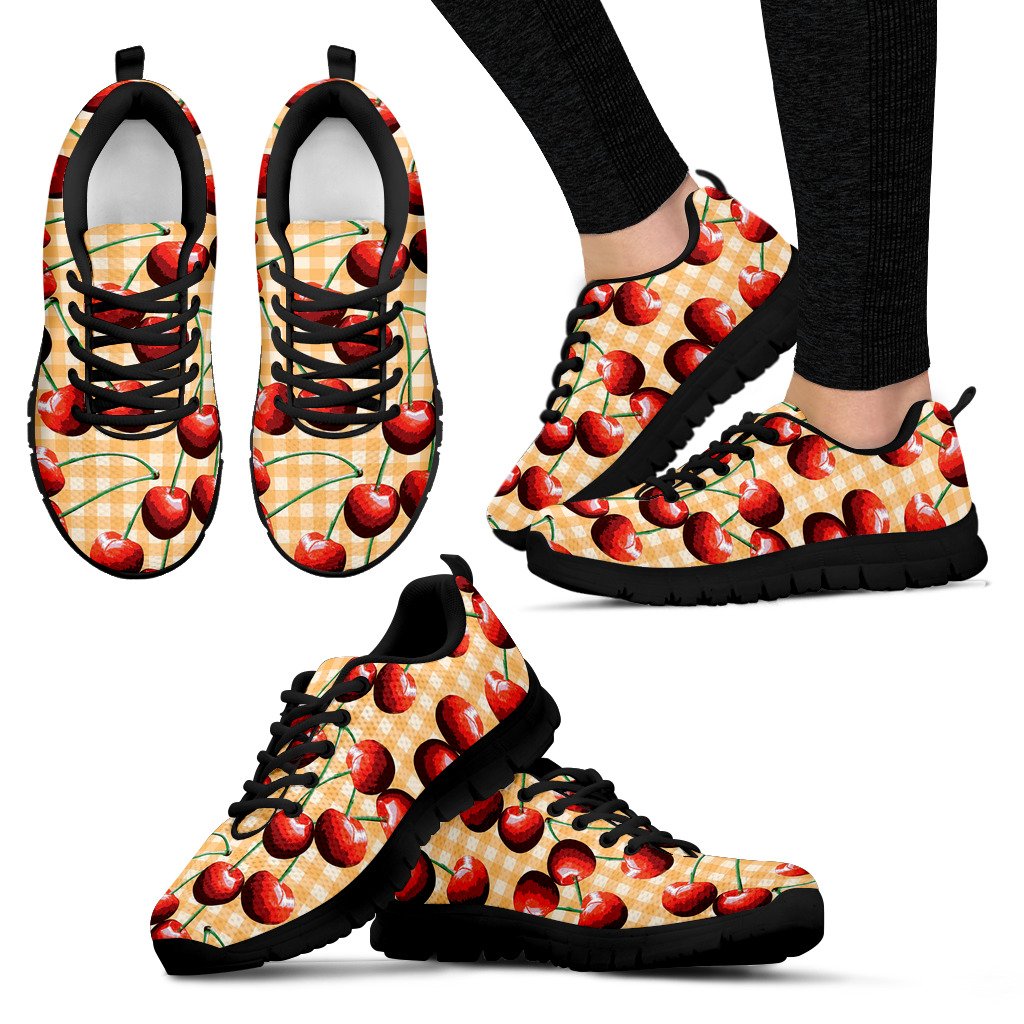 Cherry Orange Plaid Print Women Sneakers Shoes