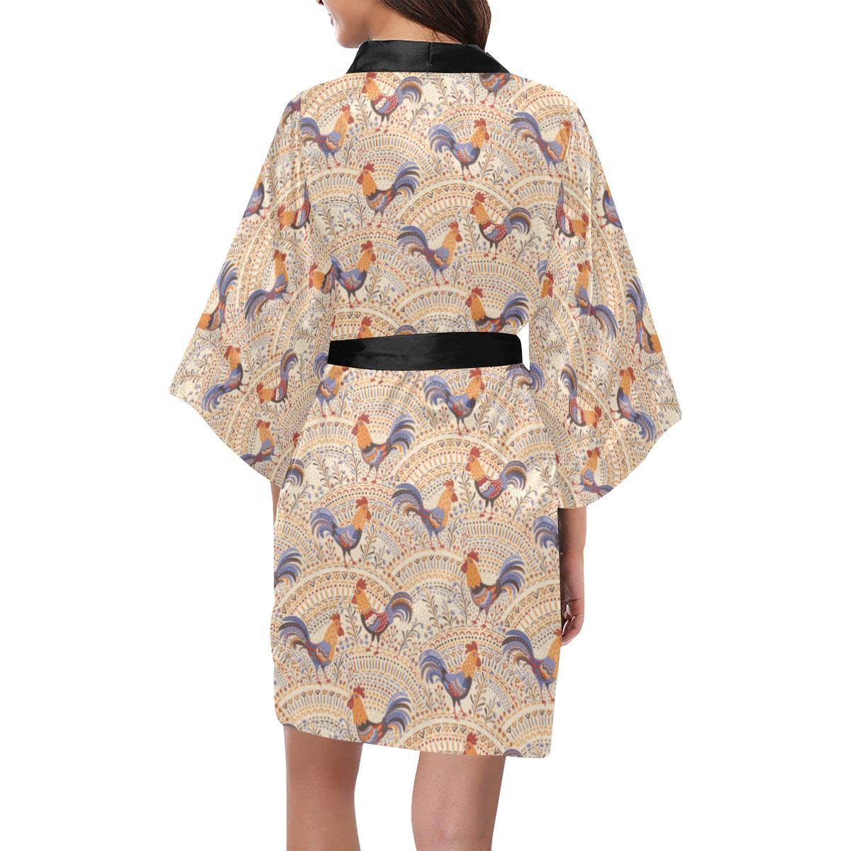 Chicken Boho Style Pattern Women Short Kimono Robe