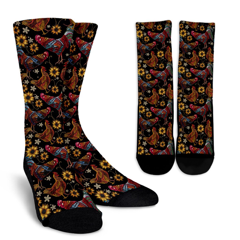 Chicken Embroidery Style Crew Socks