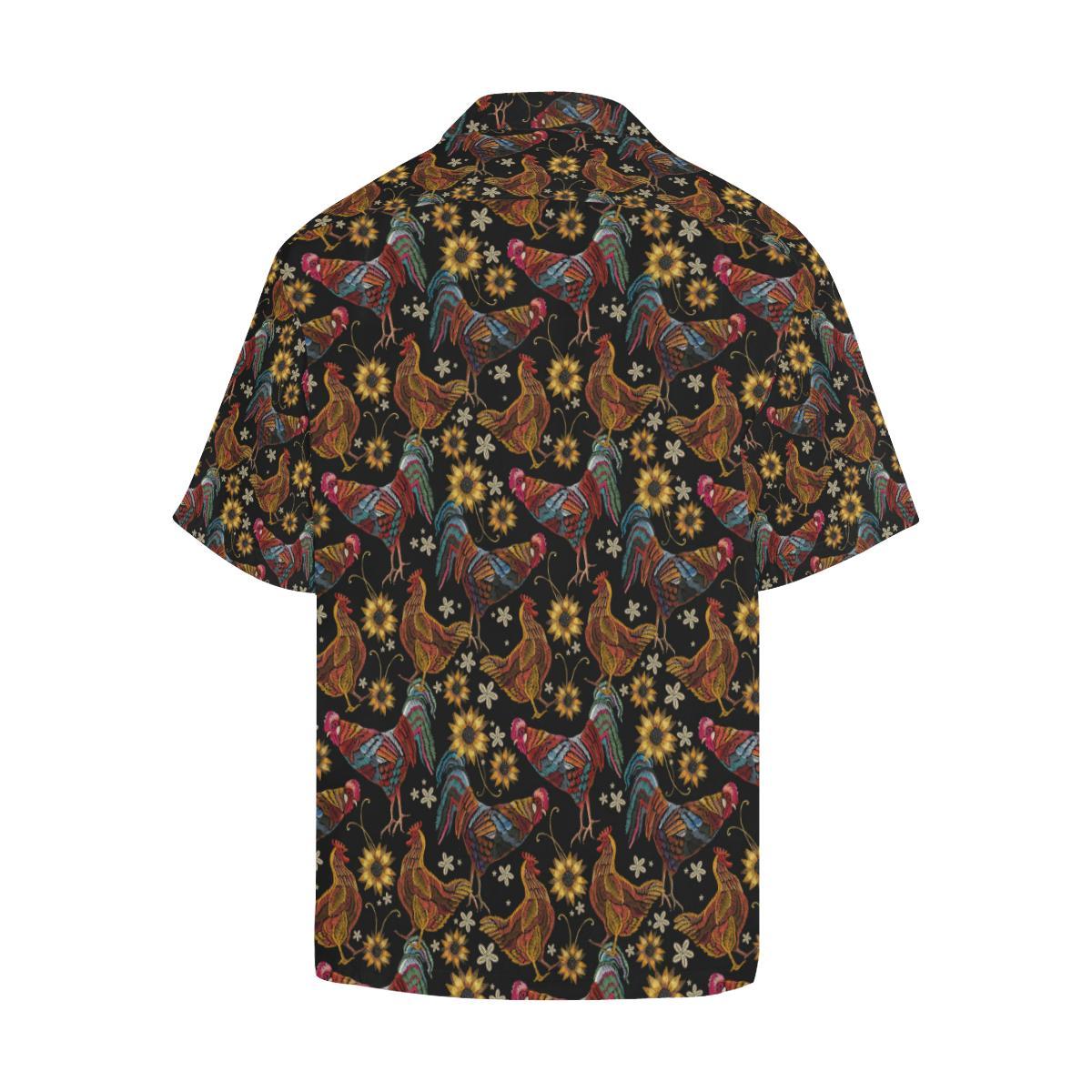Chicken Embroidery Style Men Aloha Hawaiian Shirt