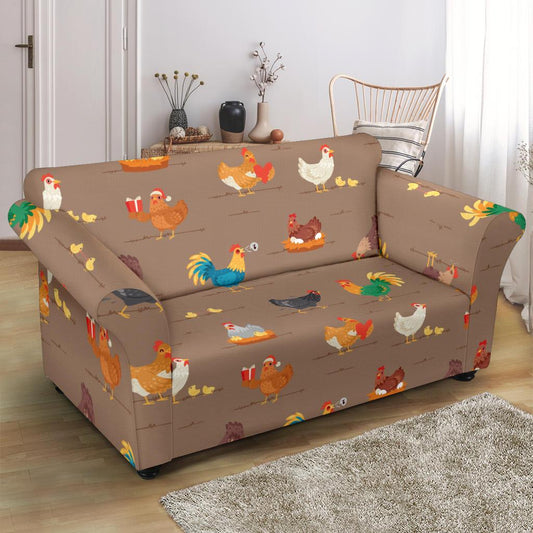 Chicken Happy Print Pattern Loveseat Slipcover-JTAMIGO.COM