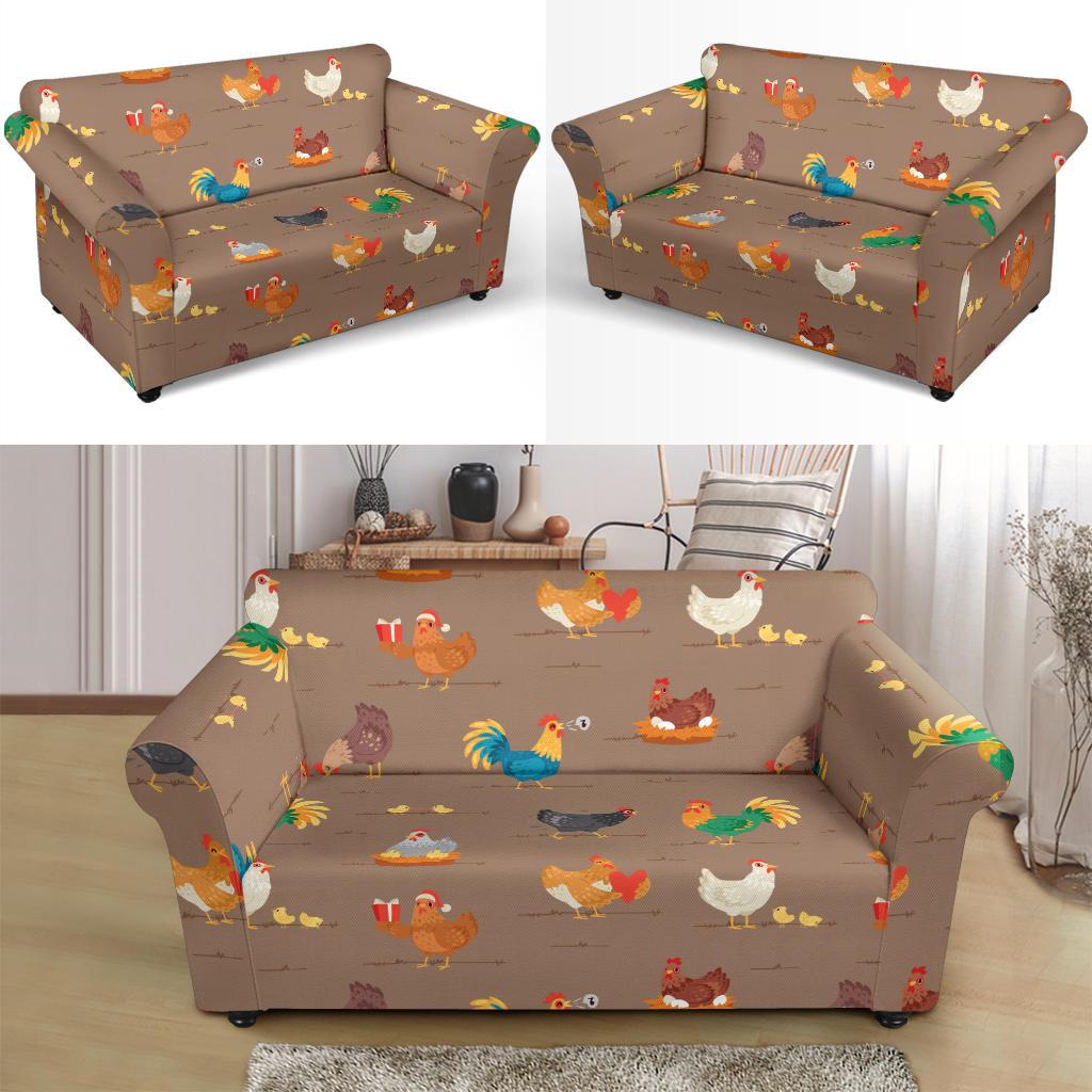 Chicken Happy Print Pattern Loveseat Slipcover-JTAMIGO.COM