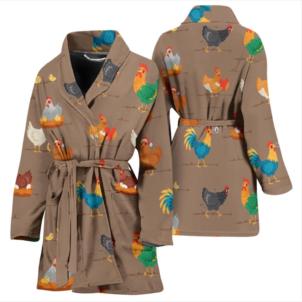 Chicken Happy Print Pattern Women Bath Robe-JTAMIGO.COM