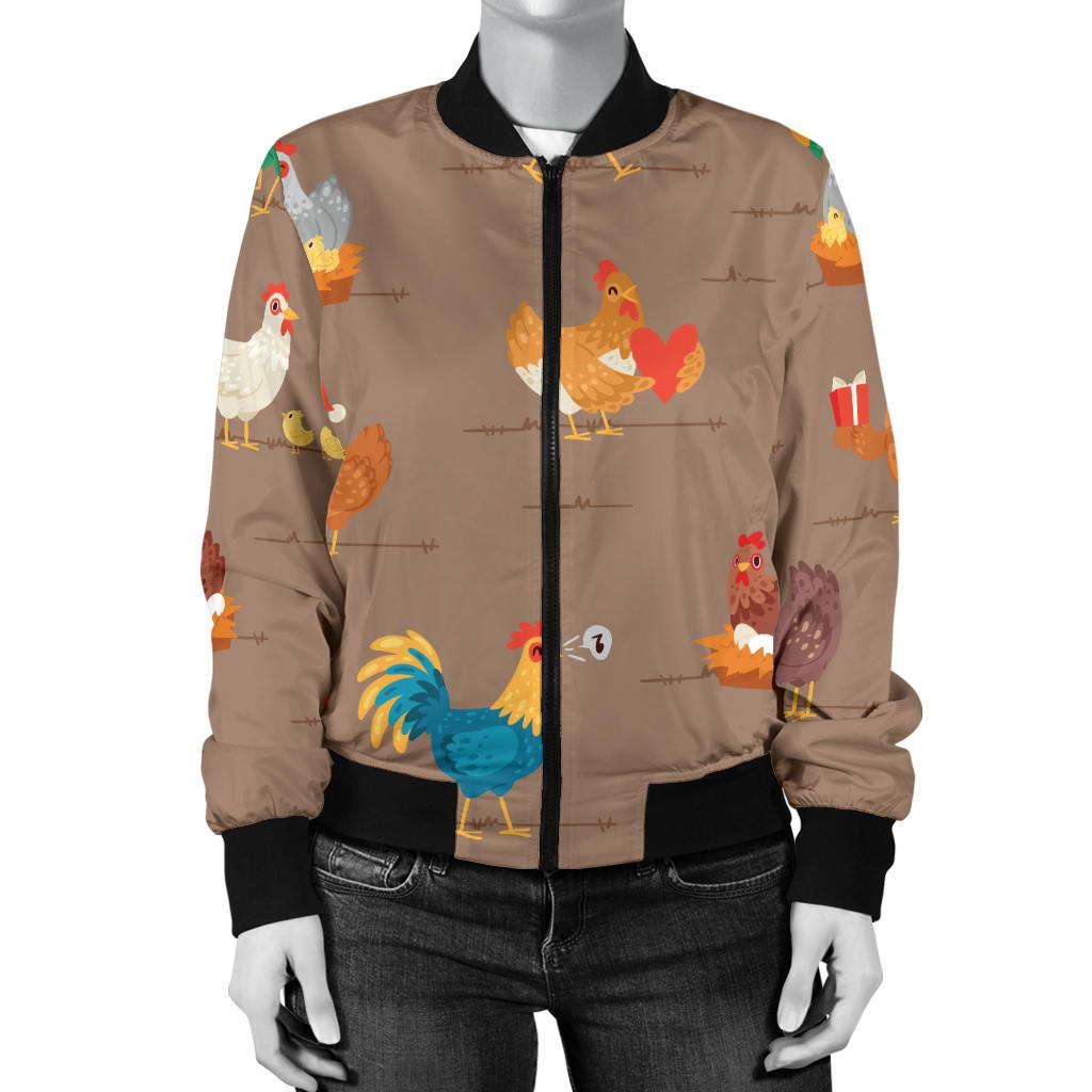Chicken Happy Print Pattern Women Casual Bomber Jacket