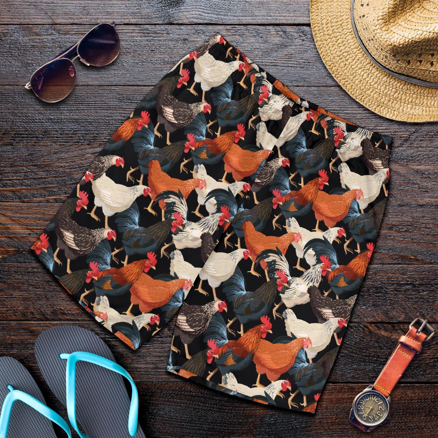 Chicken Print Pattern Mens Shorts-JTAMIGO.COM