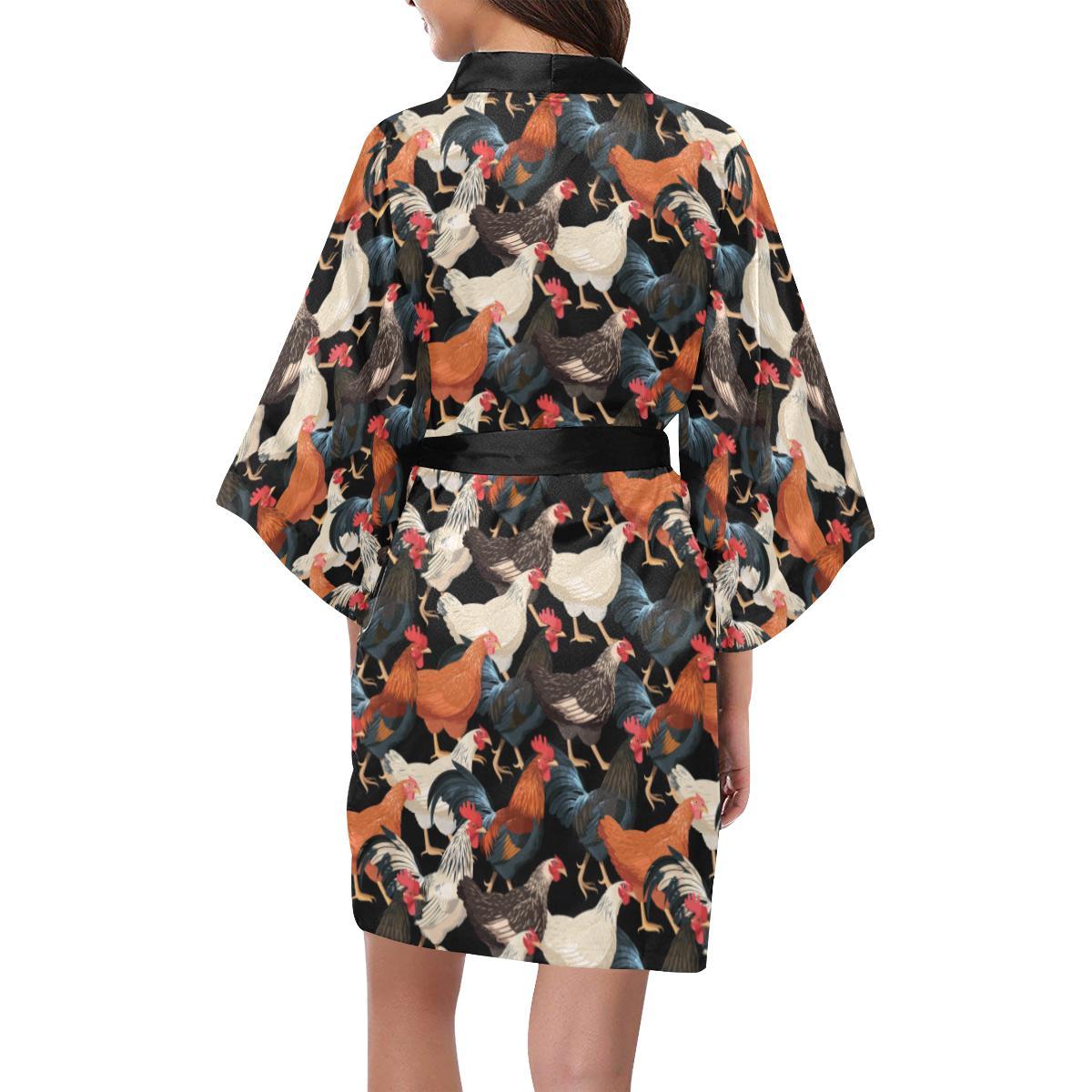 Chicken Print Pattern Women Short Kimono Robe