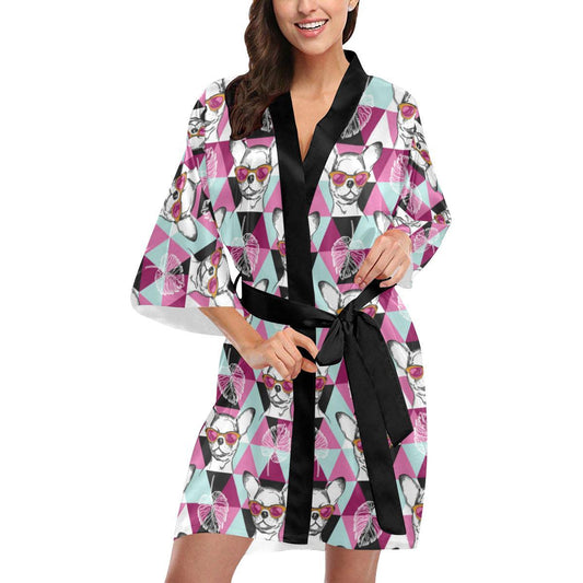 Chihuahua Cute Triangle Pattern Women Short Kimono Robe