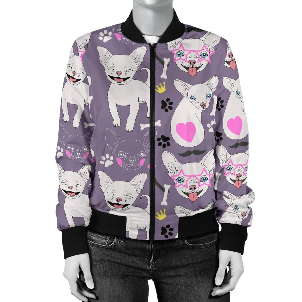Chihuahua Happy Pattern Women Casual Bomber Jacket