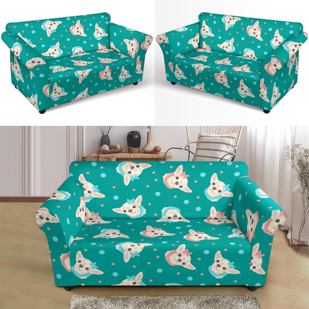 Chihuahua Polka Dot Pattern Loveseat Slipcover-JTAMIGO.COM