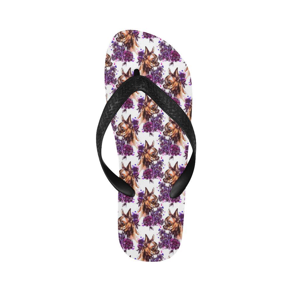 Chihuahua Purple Floral Flip Flops-JTAMIGO.COM