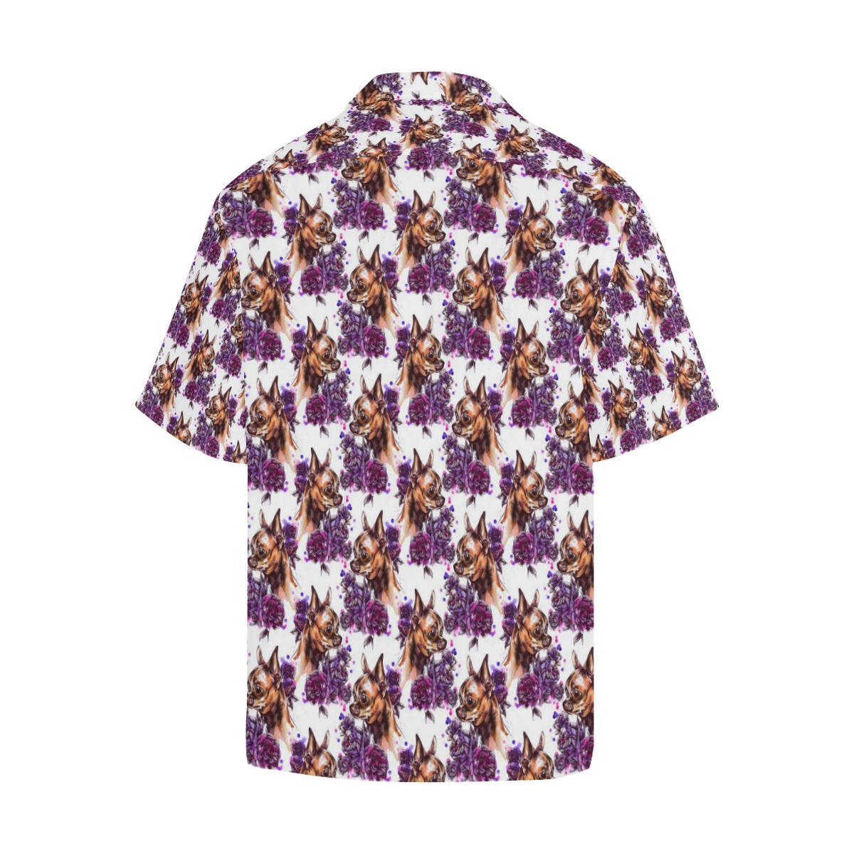 Chihuahua Purple Floral Men Aloha Hawaiian Shirt