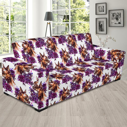 Chihuahua Purple Floral Sofa Slipcover-JTAMIGO.COM
