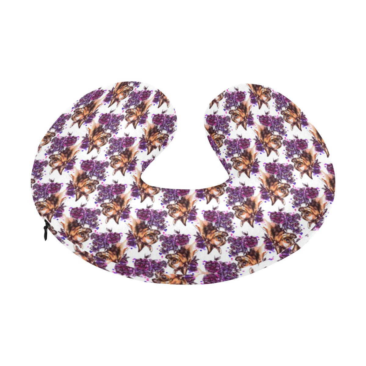 Chihuahua Purple Floral U-Shaped Travel Neck Pillow-JTAMIGO.COM