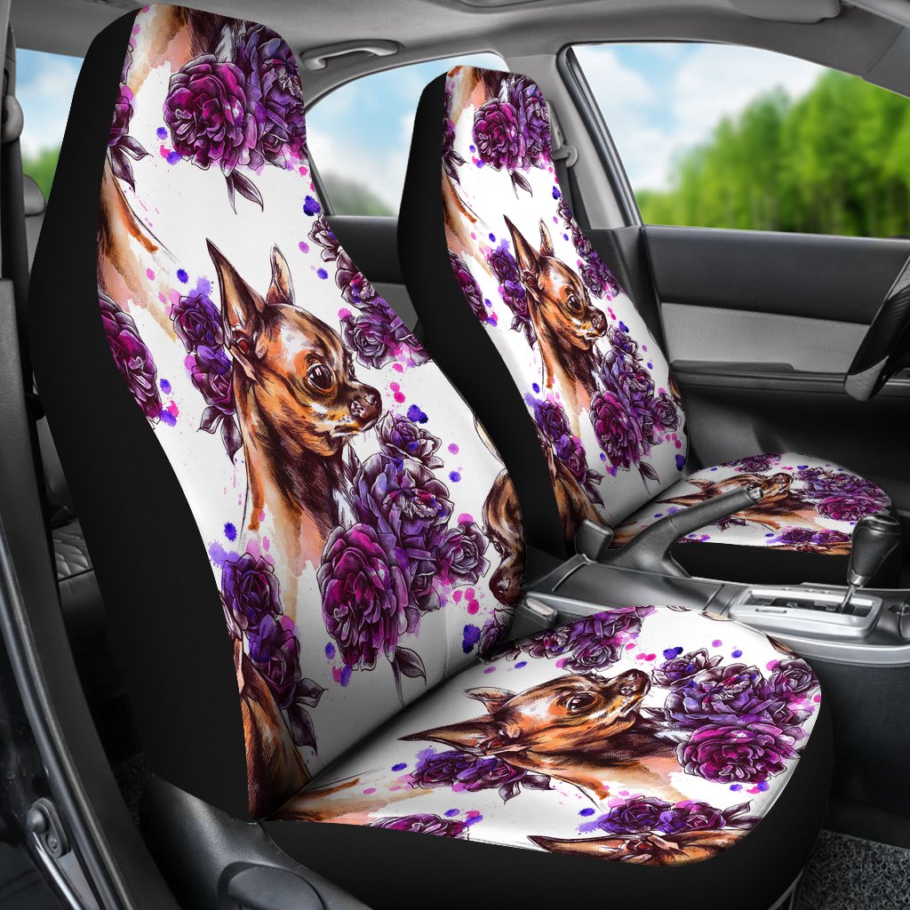 Chihuahua Purple Floral Universal Fit Car Seat Covers