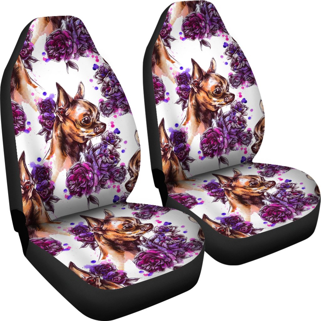 Chihuahua Purple Floral Universal Fit Car Seat Covers