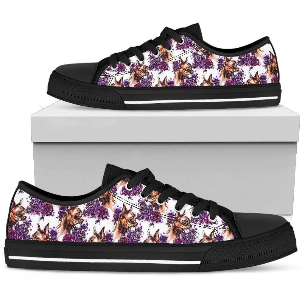 Chihuahua Purple Floral Women Low Top Shoes