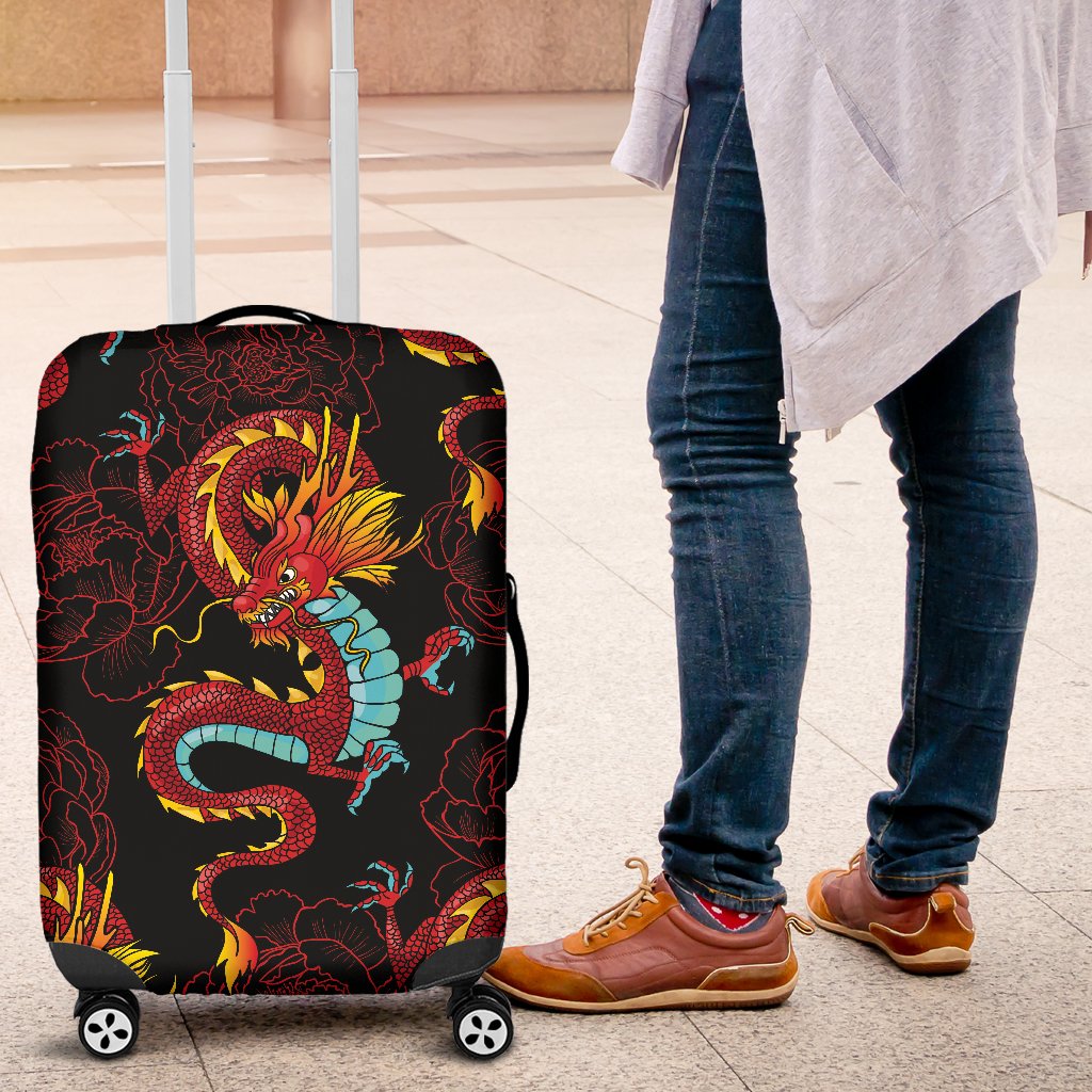 Chinese Dragons And Peonies Design Luggage Cover Protector