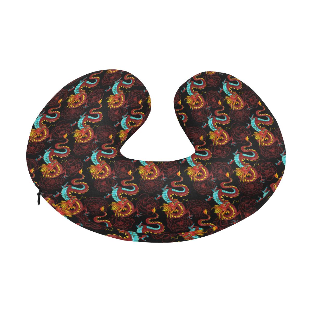 Chinese Dragons and Peonies Design U-Shaped Travel Neck Pillow-JTAMIGO.COM