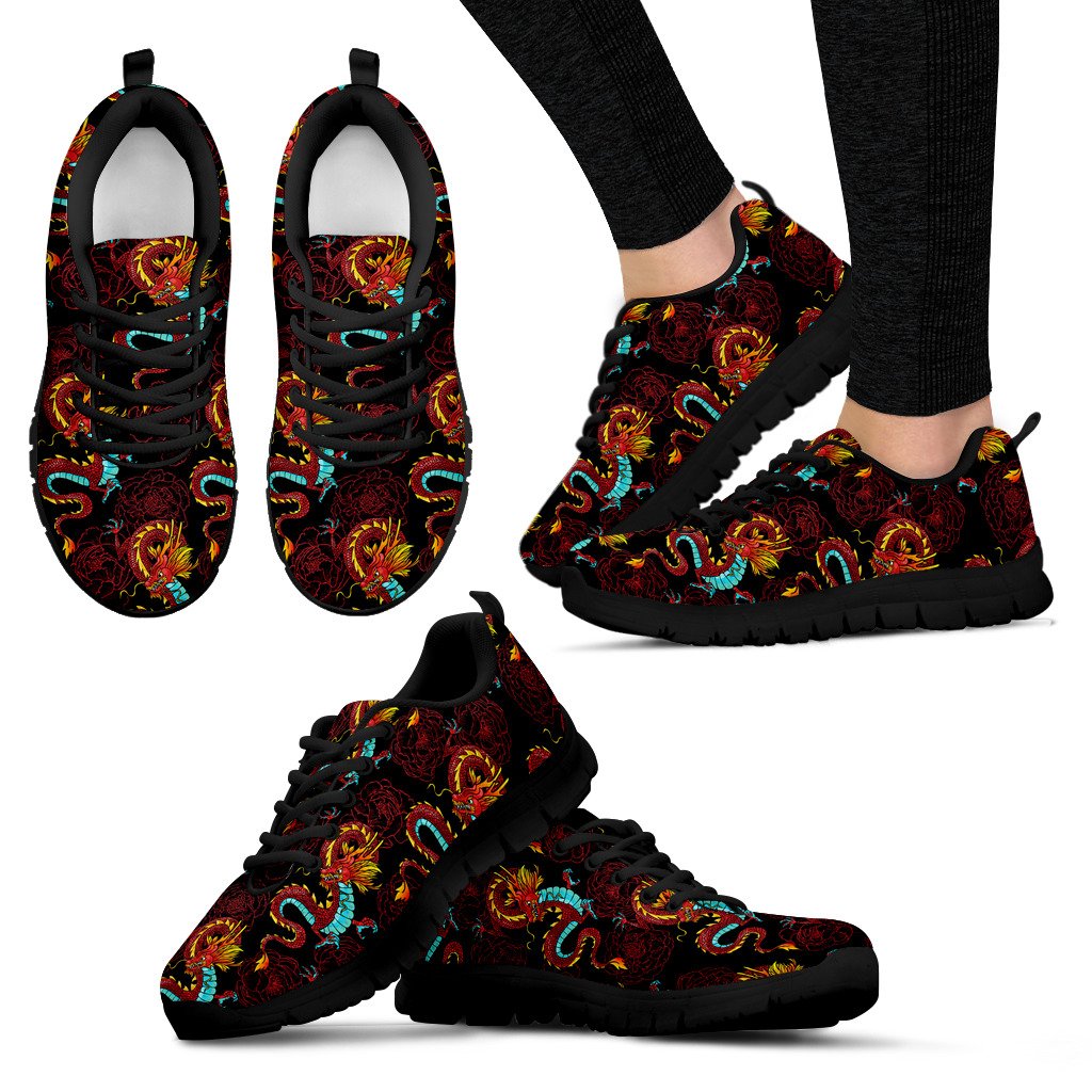 Chinese Dragons And Peonies Design Women Sneakers Shoes