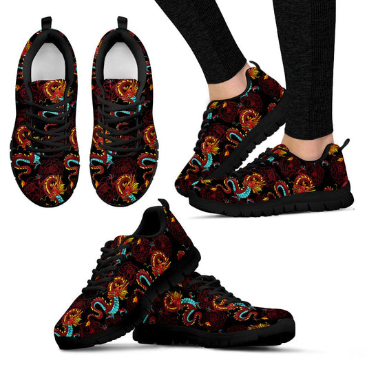 Chinese Dragons And Peonies Design Women Sneakers Shoes