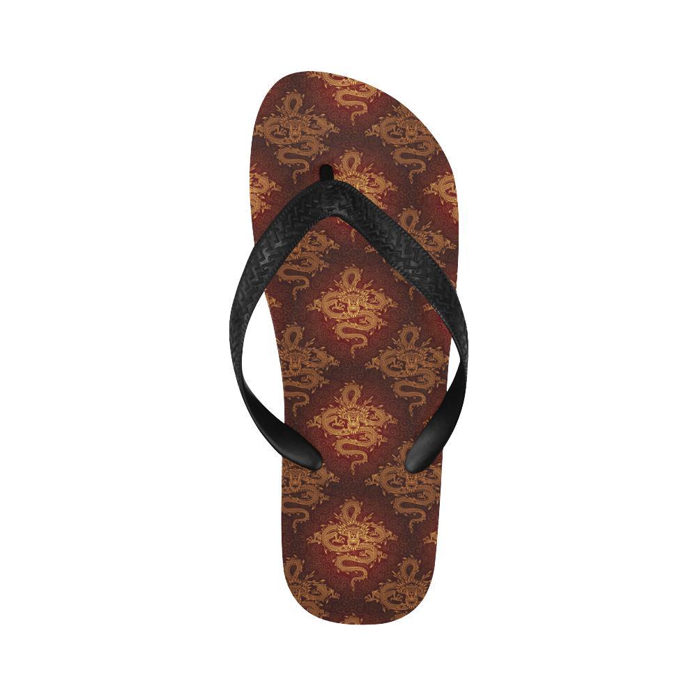 Chinese Dragons Gold Design Flip Flops-JTAMIGO.COM