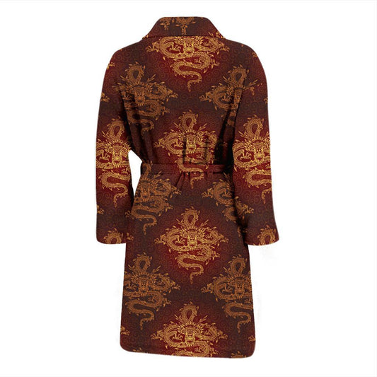 Chinese Dragons Gold Design Men Bath Robe-JTAMIGO.COM