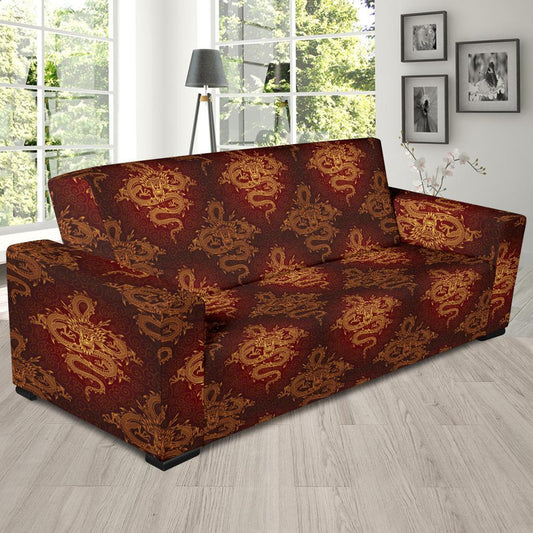 Chinese Dragons Gold Design Sofa Slipcover-JTAMIGO.COM