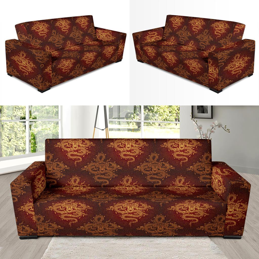 Chinese Dragons Gold Design Sofa Slipcover-JTAMIGO.COM