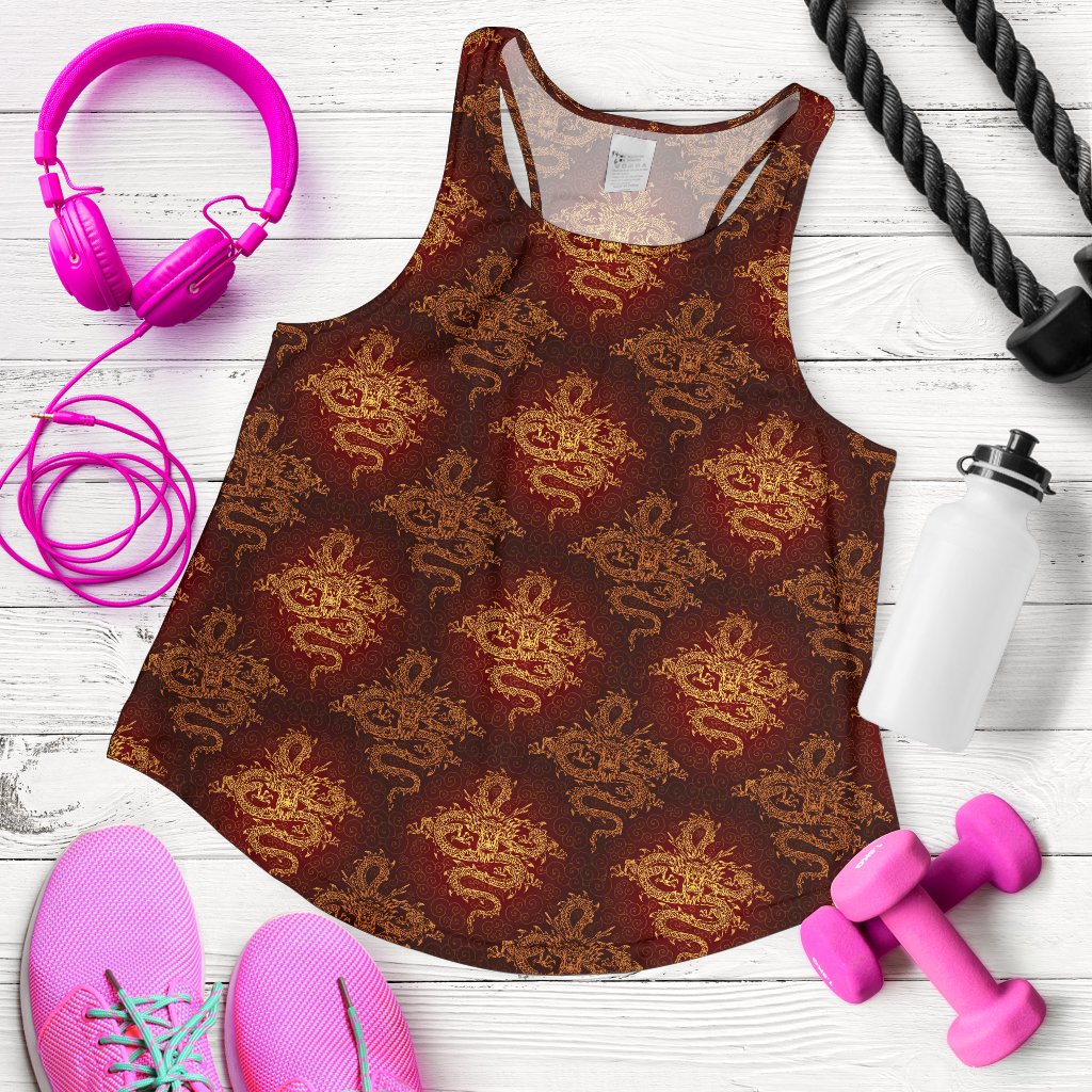 Chinese Dragons Gold Design Women Racerback Tank Top