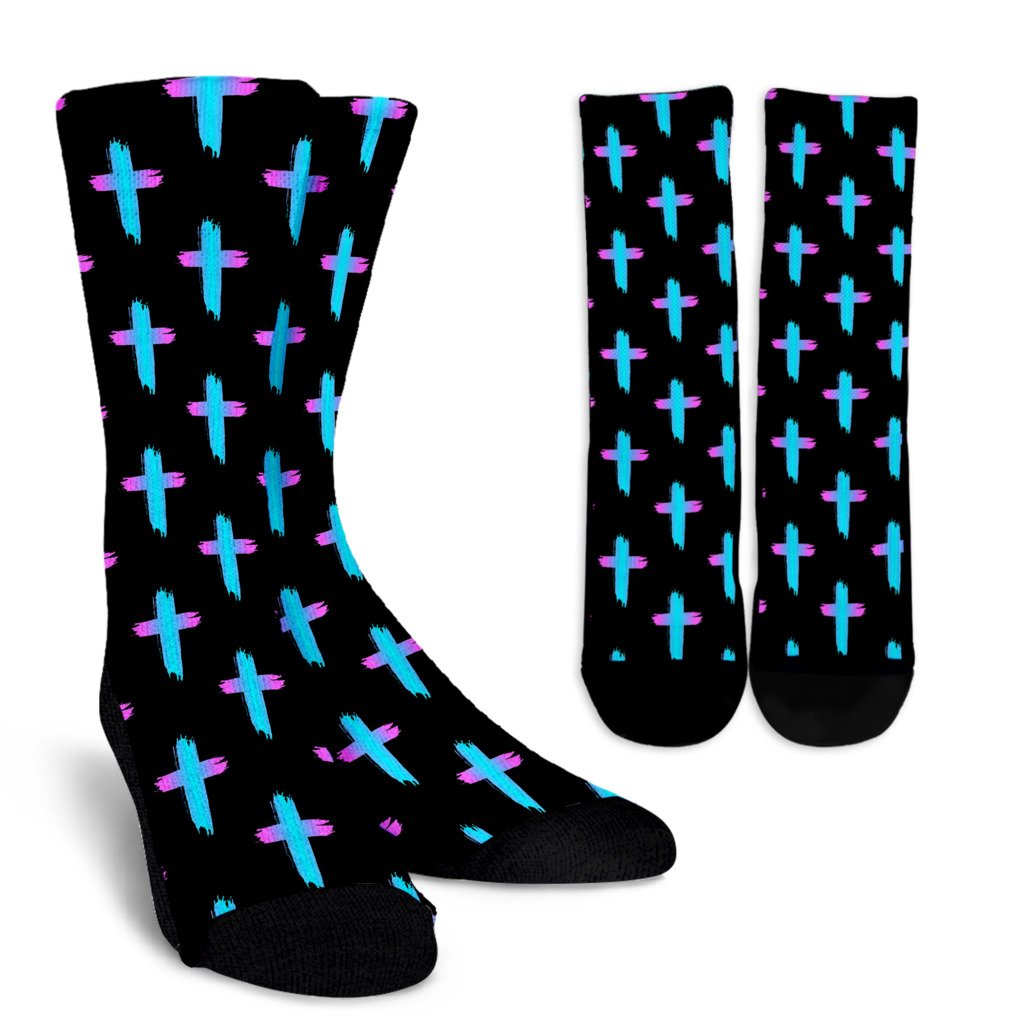 Christian Cross neon Pattern Crew Socks